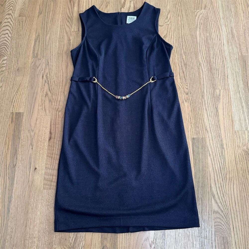 R&M Richards Navy Blue Sleeveless Sheath Midi Dress Size 14